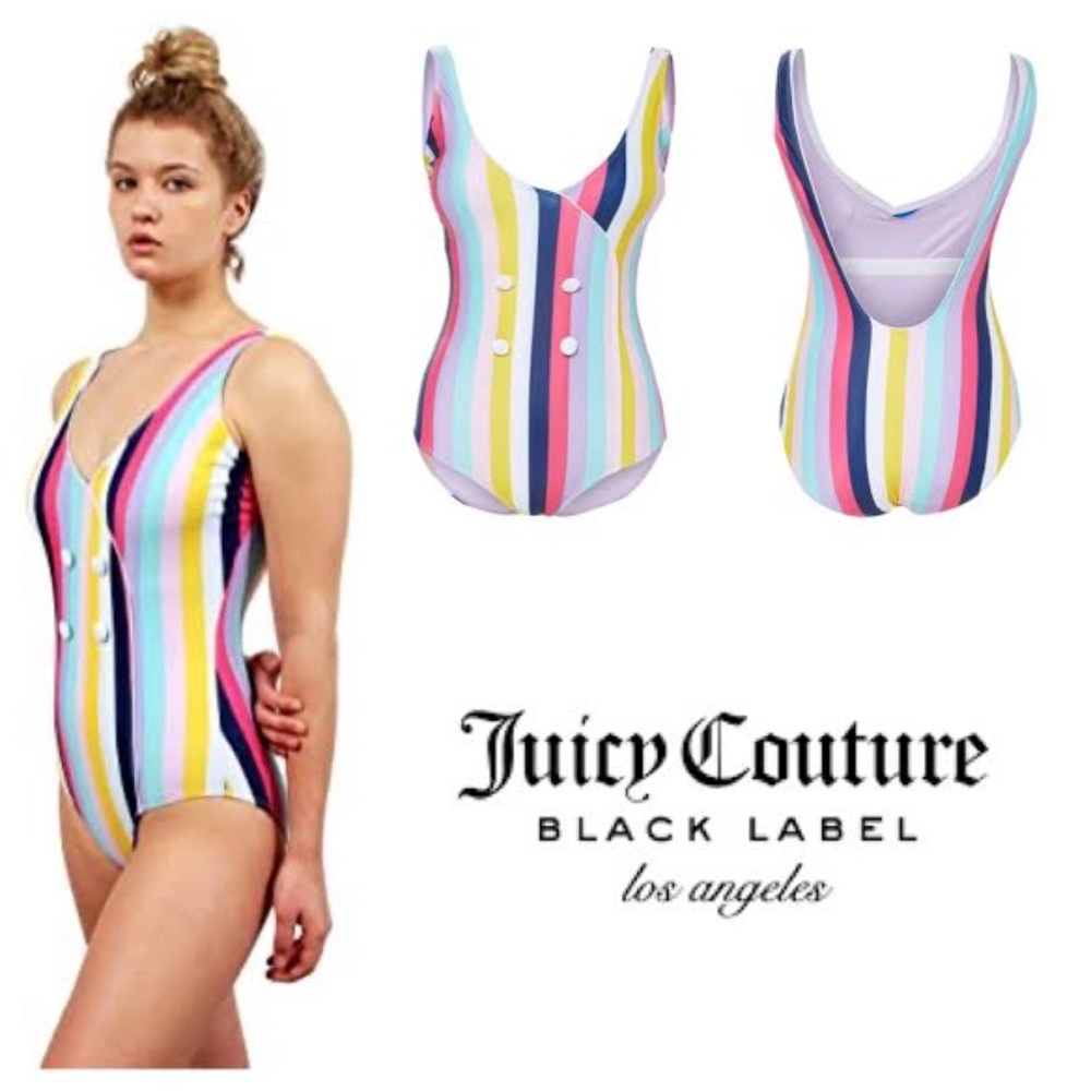 JUICY COUTURE Black Label Striped Plunge Swimsuit